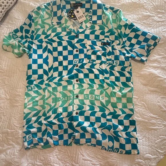 Mason Blue and Green Checkered Men's Shirt - Picture 1 of 2